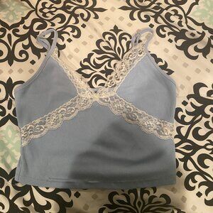 Blue and white lace tank top